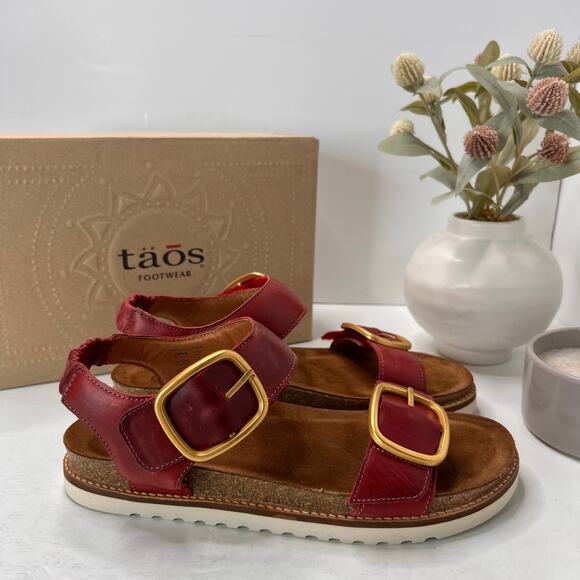 Taos On the Double Leather Wide Strap Sandal Red Comfort Shoe Women 10 - Picture 3 of 10